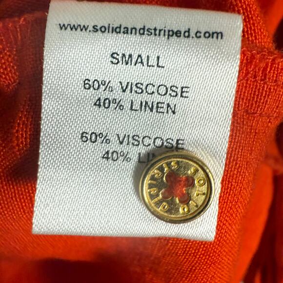 Solid & Striped The Oxford Tunic Linen Button Up Shirt in Candy Red Size Small - Picture 8 of 8